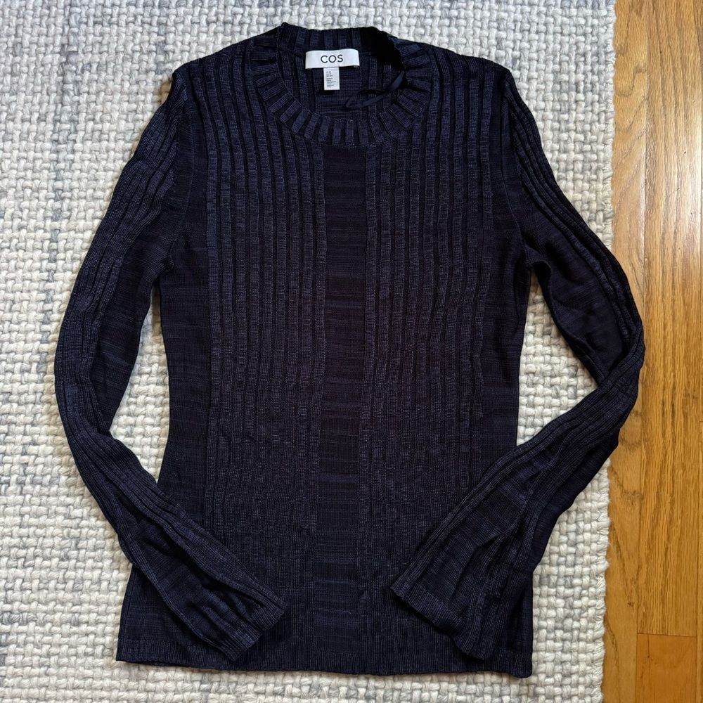 COS Blue Navy Ribbed Long Sleeve Blouse XS